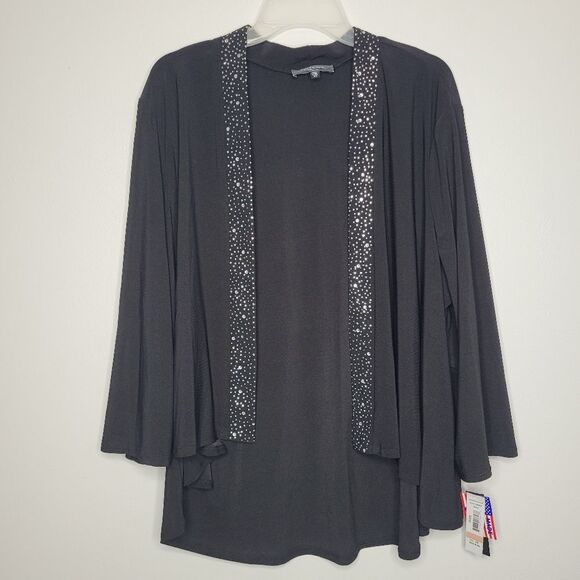 R&M Richards black sparkly open front special occasion cardigan Size 2x NWT - Picture 1 of 8